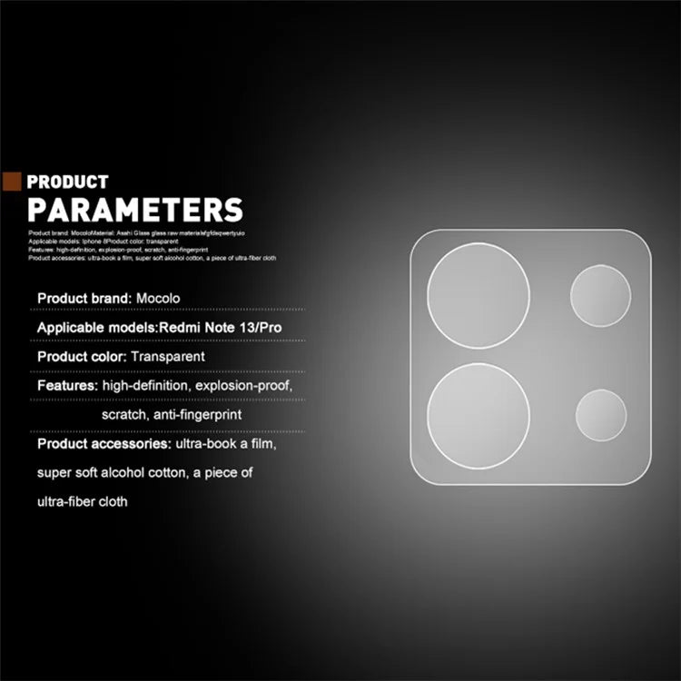 MOCOLO For Xiaomi Redmi Note 13 Pro 5G / Poco X6 5G Tempered Glass Camera Lens Protector