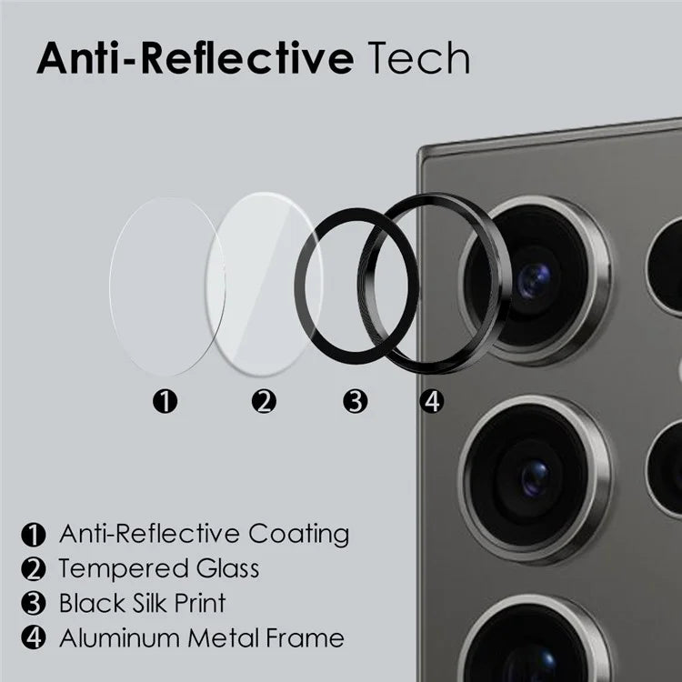 NORTHJO 1 Set For Samsung Galaxy S24 Ultra Camera Lens Film CD Vein Metal Ring + Tempered Glass Lens Film