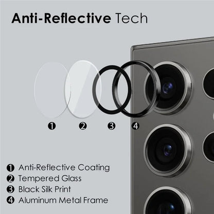 NORTHJO 1 Set For Samsung Galaxy S24 Ultra Camera Lens Film CD Vein Metal Ring + Tempered Glass Lens Film
