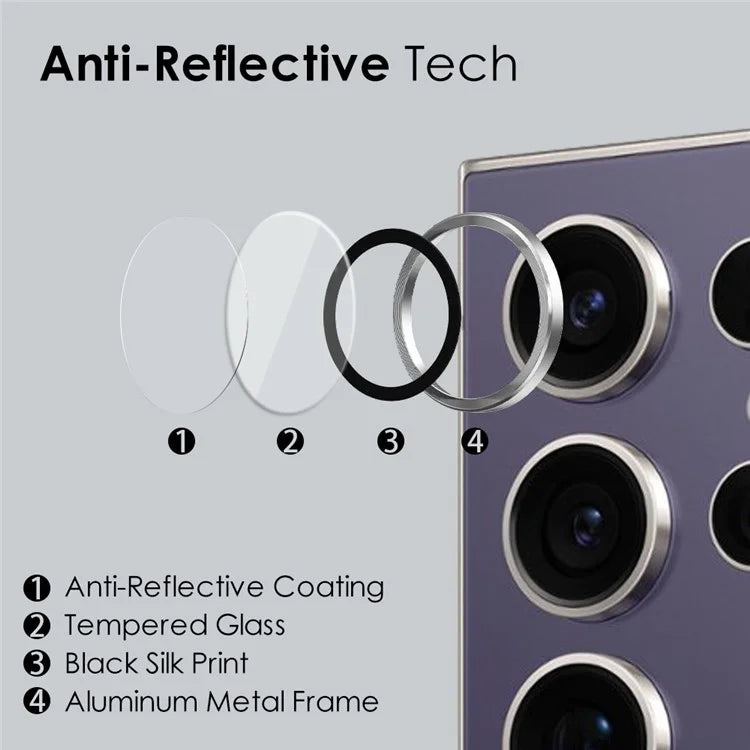 NORTHJO 1 Set For Samsung Galaxy S24 Ultra Camera Lens Film CD Vein Metal Ring + Tempered Glass Lens Film