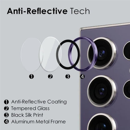 NORTHJO 1 Set For Samsung Galaxy S24 Ultra Camera Lens Film CD Vein Metal Ring + Tempered Glass Lens Film