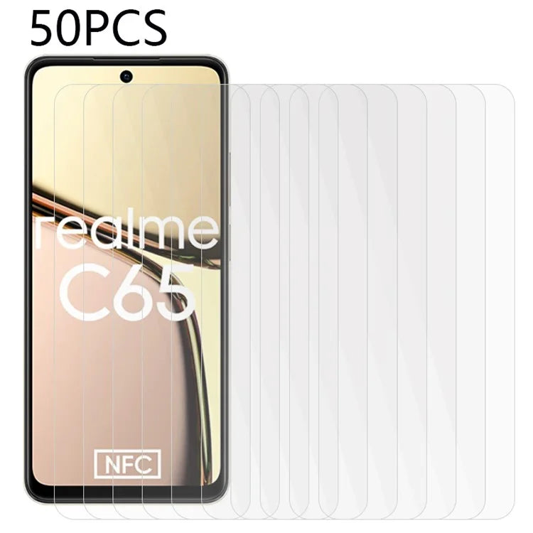 50PCS For Realme C65 4G Screen Protector 2.5D 0.3mm Clear Anti-Bubble Tempered Glass Film
