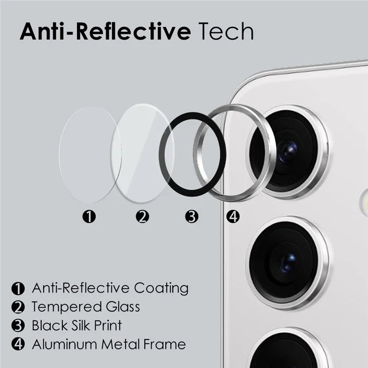NORTHJO 1 Set For Samsung Galaxy S24+ Camera Lens Protector CD Vein Metal Ring + Tempered Glass Lens Film