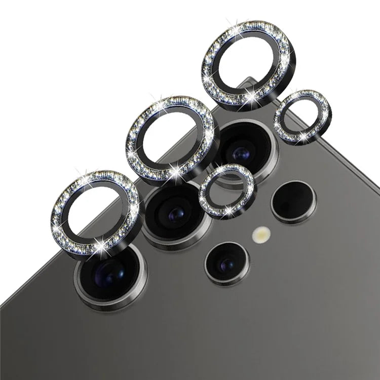 NORTHJO 1 Set For Samsung Galaxy S24 Ultra Glitter Camera Lens Protector Tempered Glass+Metal Individual Ring Cover Film