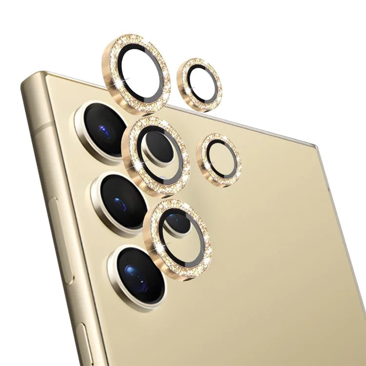 NORTHJO 1 Set For Samsung Galaxy S24 Ultra Glitter Camera Lens Protector Tempered Glass+Metal Individual Ring Cover Film