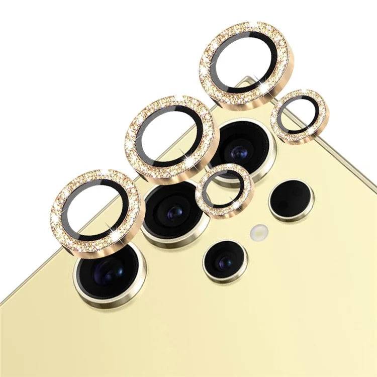 NORTHJO 1 Set For Samsung Galaxy S24 Ultra Glitter Camera Lens Protector Tempered Glass+Metal Individual Ring Cover Film