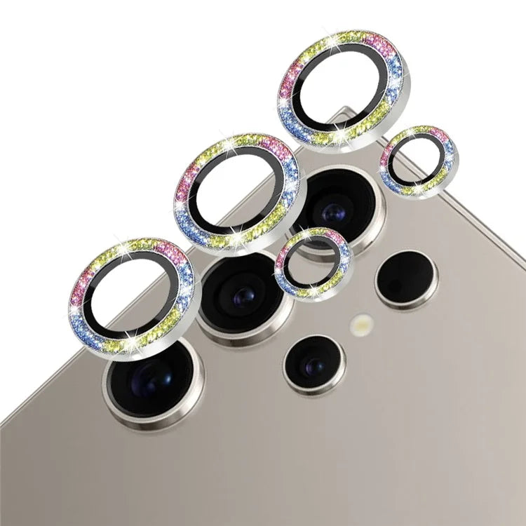 NORTHJO 1 Set For Samsung Galaxy S24 Ultra Glitter Camera Lens Protector Tempered Glass+Metal Individual Ring Cover Film