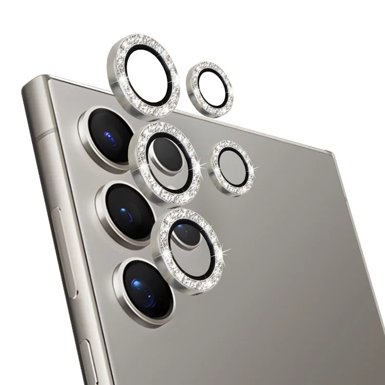 NORTHJO 1 Set For Samsung Galaxy S24 Ultra Glitter Camera Lens Protector Tempered Glass+Metal Individual Ring Cover Film