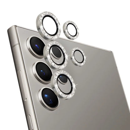 NORTHJO 1 Set For Samsung Galaxy S24 Ultra Glitter Camera Lens Protector Tempered Glass+Metal Individual Ring Cover Film
