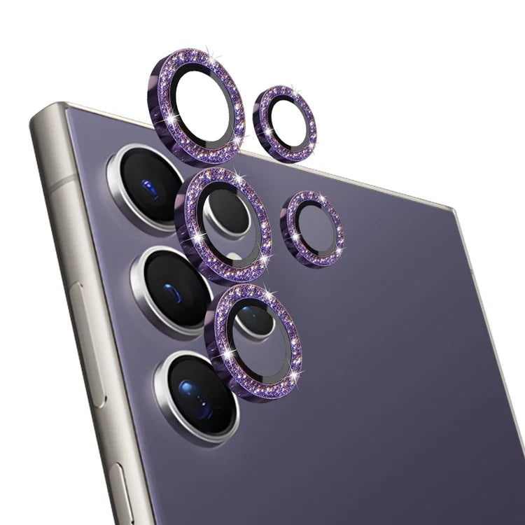 NORTHJO 1 Set For Samsung Galaxy S24 Ultra Glitter Camera Lens Protector Tempered Glass+Metal Individual Ring Cover Film