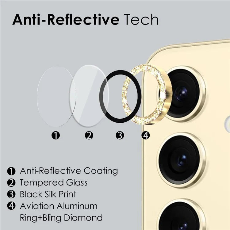 NORTHJO For Samsung Galaxy S24+ 1 Set Camera Lens Protector Glitter Metal Ring Ultra Clear Lens Film