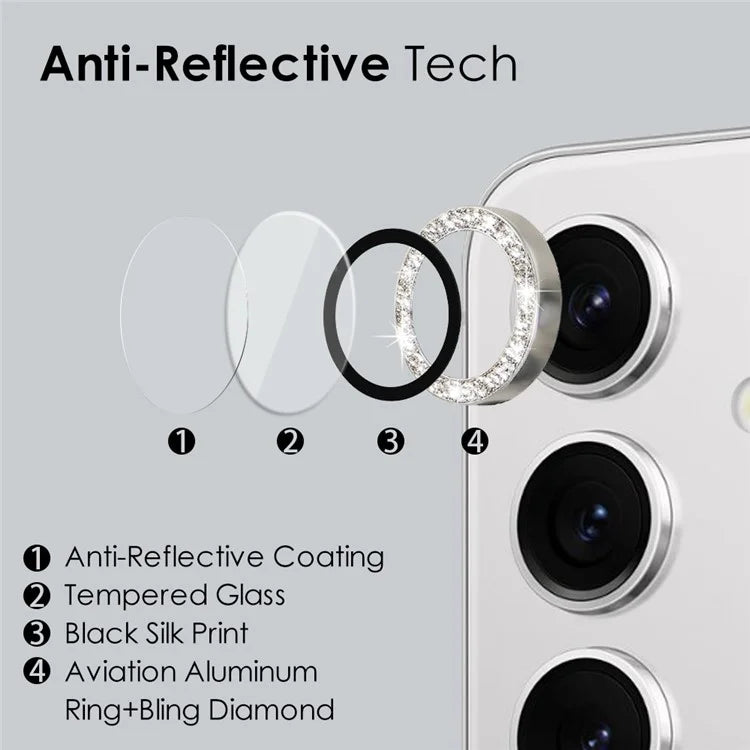NORTHJO For Samsung Galaxy S24+ 1 Set Camera Lens Protector Glitter Metal Ring Ultra Clear Lens Film
