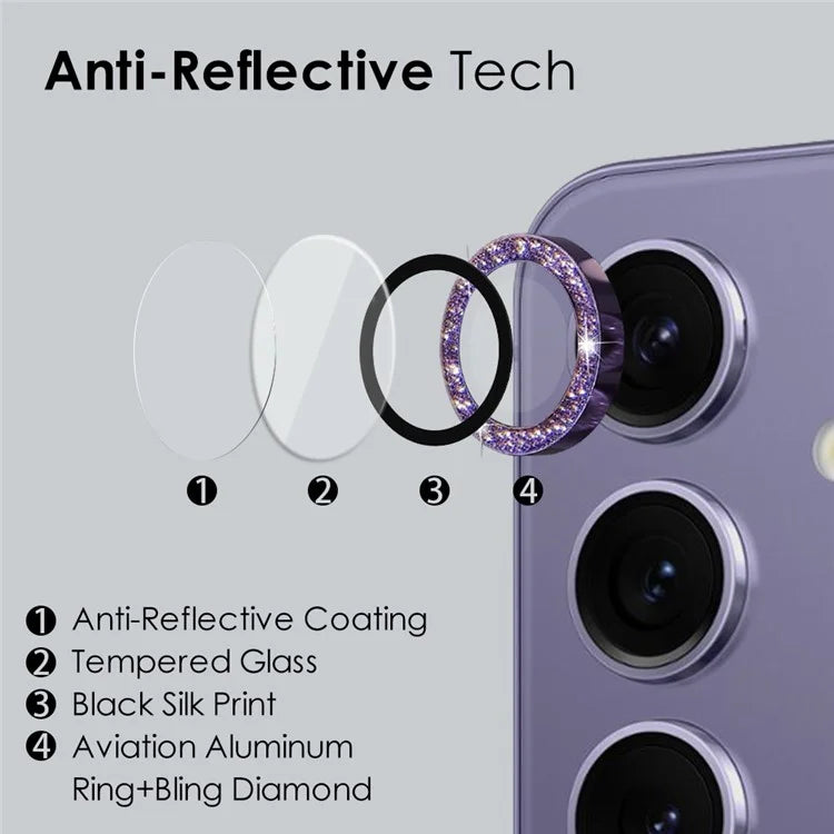 NORTHJO For Samsung Galaxy S24+ 1 Set Camera Lens Protector Glitter Metal Ring Ultra Clear Lens Film