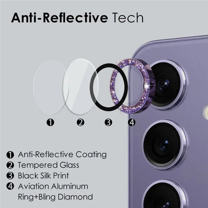 NORTHJO For Samsung Galaxy S24+ 1 Set Camera Lens Protector Glitter Metal Ring Ultra Clear Lens Film