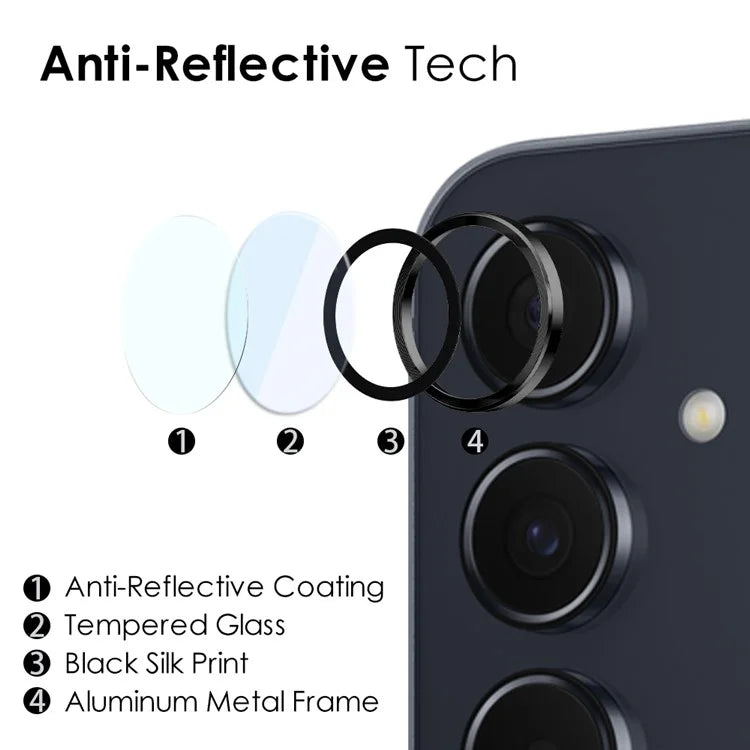 NORTHJO 1 Set For Samsung Galaxy A55 5G Camera Lens Film CD Vein Metal Ring + Tempered Glass Lens Film