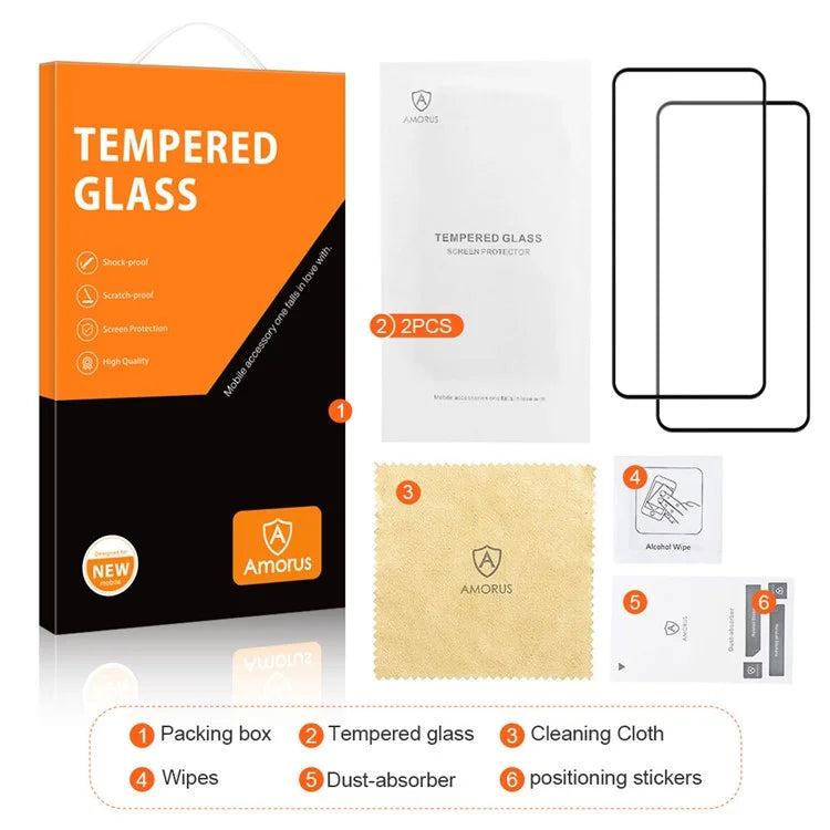 AMORUS 2Pcs For Samsung Galaxy M55 5G / C55 5G / F55 5G Screen Protector Silk Printing 9H Tempered Glass Film
