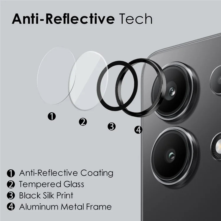 NORTHJO 1 Set For Xiaomi Redmi Note 13 4G Camera Lens Protector Tempered Glass+Metal Ring Lens Film