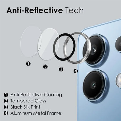 NORTHJO 1 Set For Xiaomi Redmi Note 13 4G Camera Lens Protector Tempered Glass+Metal Ring Lens Film