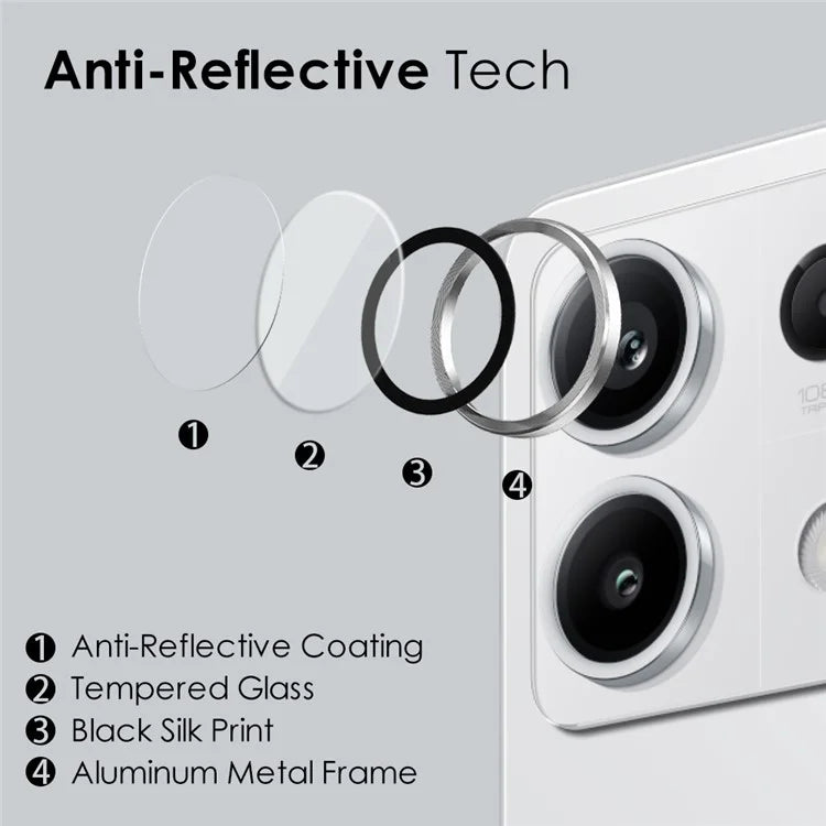 NORTHJO 1 Set For Xiaomi Redmi Note 13 5G Camera Lens Protector HD Tempered Glass+Metal Ring Lens Film
