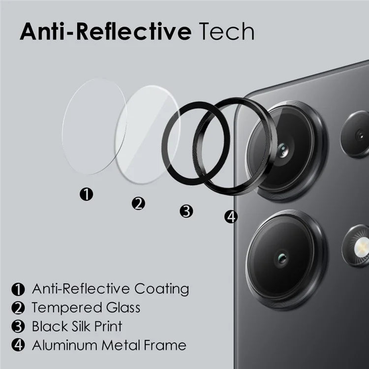 NORTHJO 1 Set For Xiaomi Poco M6 Pro 4G / Redmi Note 13 Pro 4G Camera Lens Protector CD Vein Metal Ring Lens Film