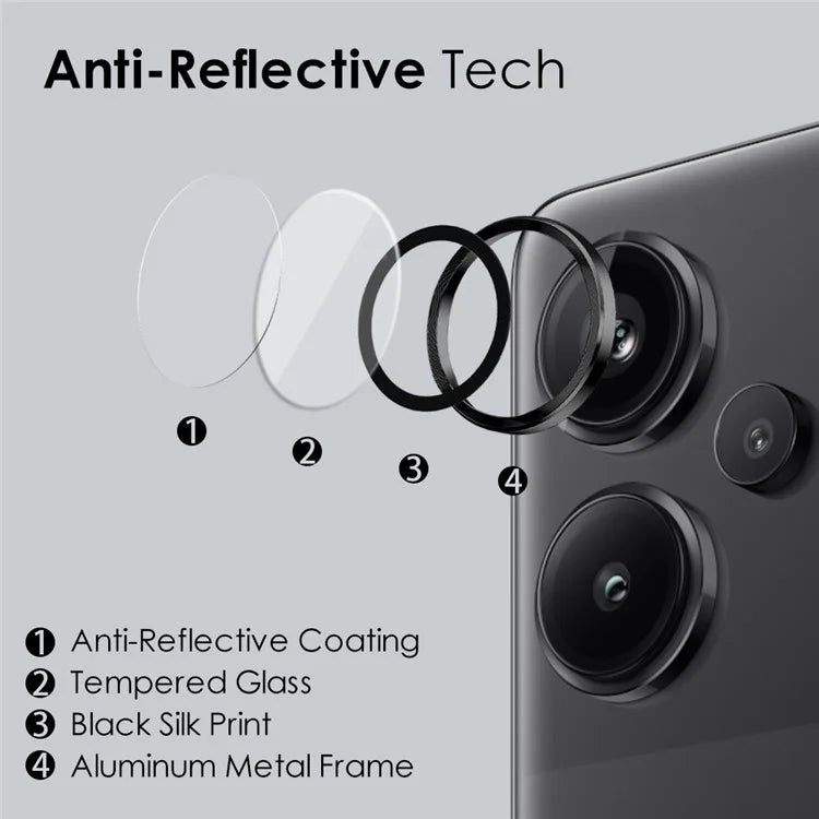 NORTHJO 1 Set For Xiaomi Redmi Note 13 Pro+ 5G Camera Lens Film Anti-fingerprint Tempered Glass+Metal Ring Lens Protector