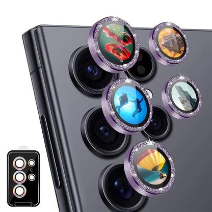 ENKAY HAT PRINCE For Samsung Galaxy S24 Ultra AR Clear Glitter Camera Lens Protector Metal Ring Rear Lens Guard