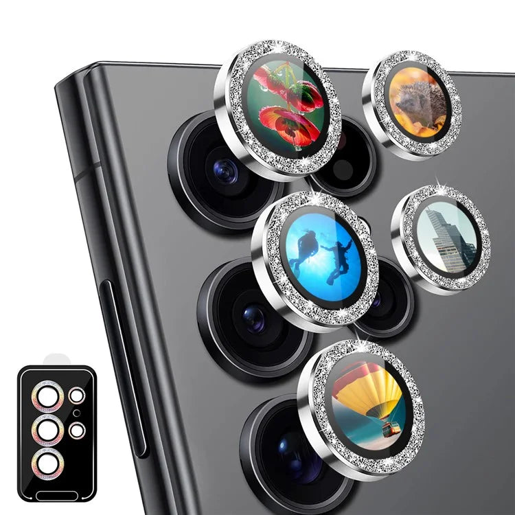ENKAY HAT PRINCE For Samsung Galaxy S24 Ultra AR Clear Glitter Camera Lens Protector Metal Ring Rear Lens Guard
