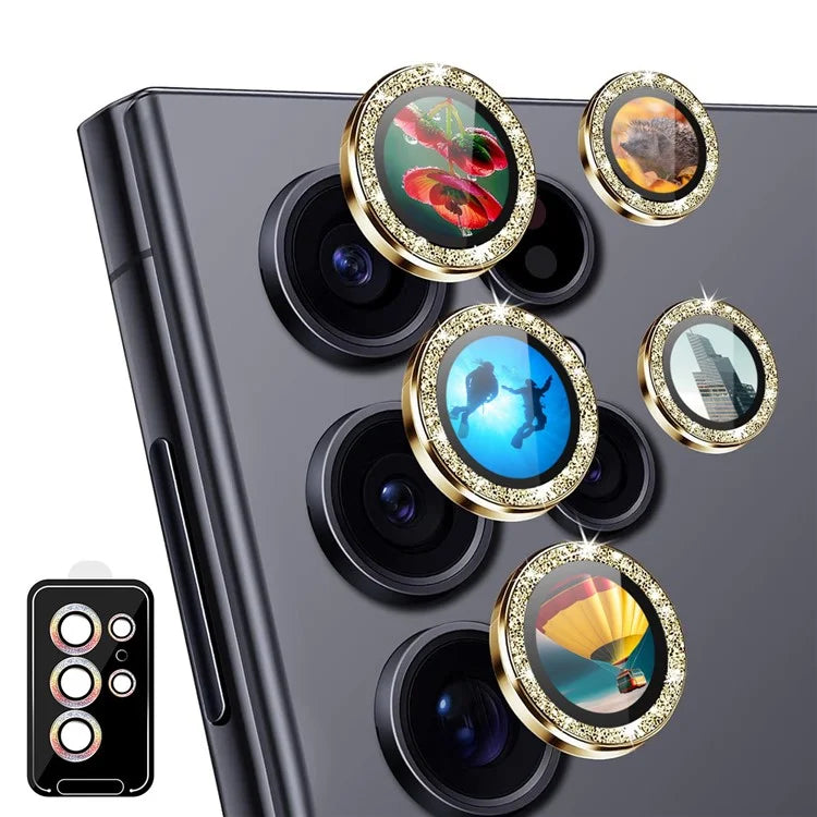ENKAY HAT PRINCE For Samsung Galaxy S24 Ultra AR Clear Glitter Camera Lens Protector Metal Ring Rear Lens Guard