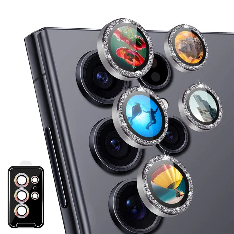 ENKAY HAT PRINCE For Samsung Galaxy S24 Ultra AR Clear Glitter Camera Lens Protector Metal Ring Rear Lens Guard