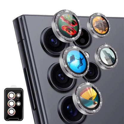 ENKAY HAT PRINCE For Samsung Galaxy S24 Ultra AR Clear Glitter Camera Lens Protector Metal Ring Rear Lens Guard