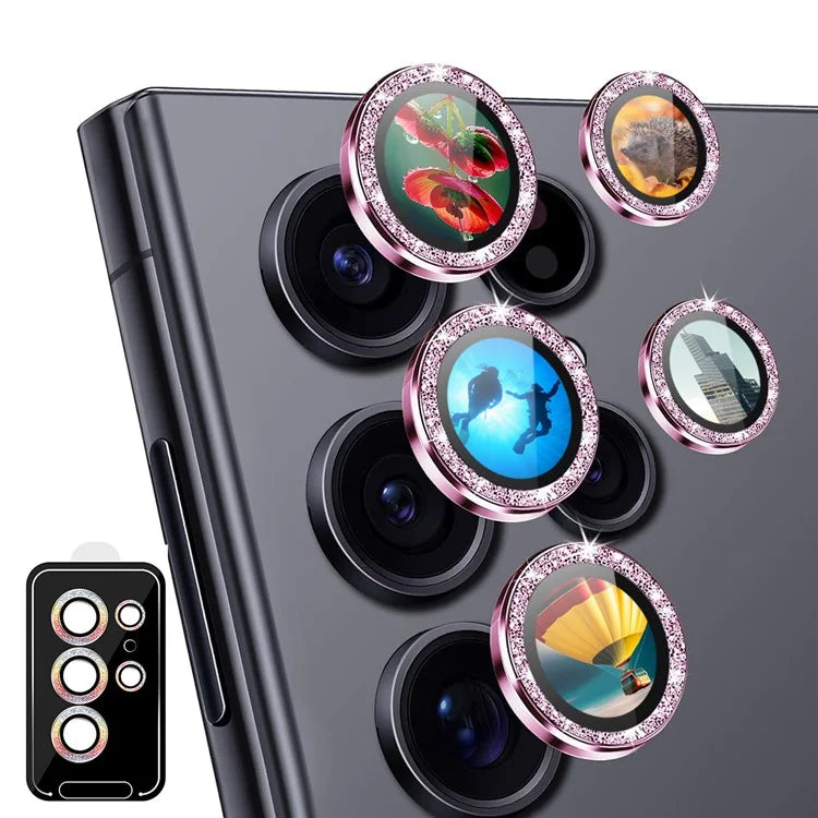 ENKAY HAT PRINCE For Samsung Galaxy S23 Ultra Camera Lens Film AR Clear Glitter Metal Ring Rear Lens Guard