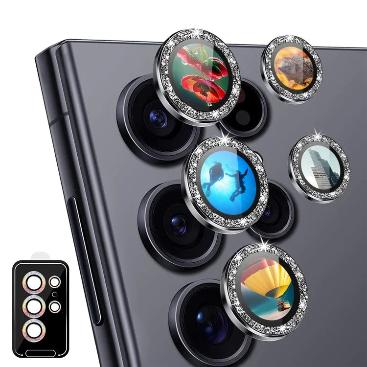 ENKAY HAT PRINCE For Samsung Galaxy S23 Ultra Camera Lens Film AR Clear Glitter Metal Ring Rear Lens Guard