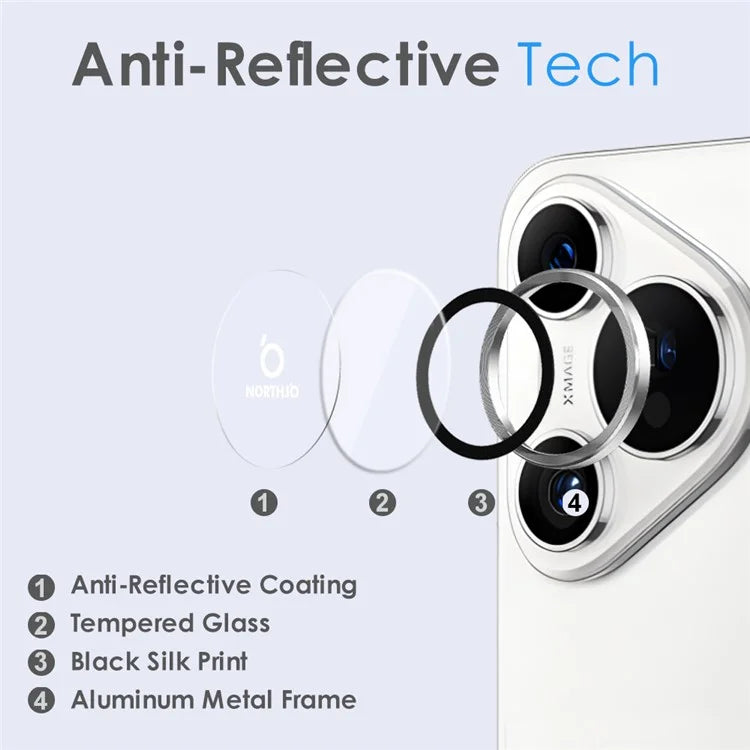 NORTHJO 1 Set For Huawei Pura 70 Camera Lens Protector Tempered Glass+Metal Ring Lens Guard