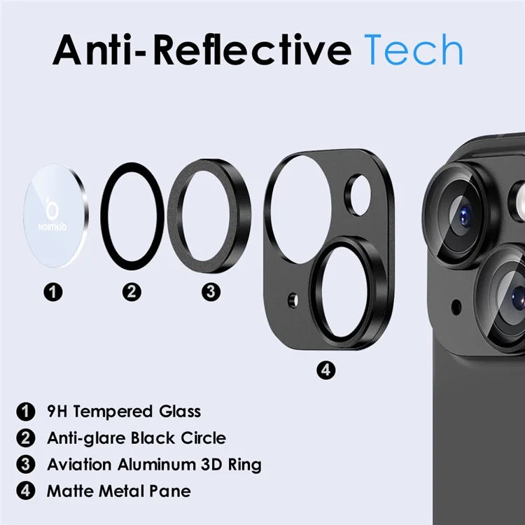 NORTHJO For iPhone 15 Plus / 15 Camera Lens Protector Matte Plate Integrated Aluminum Alloy Lens Film