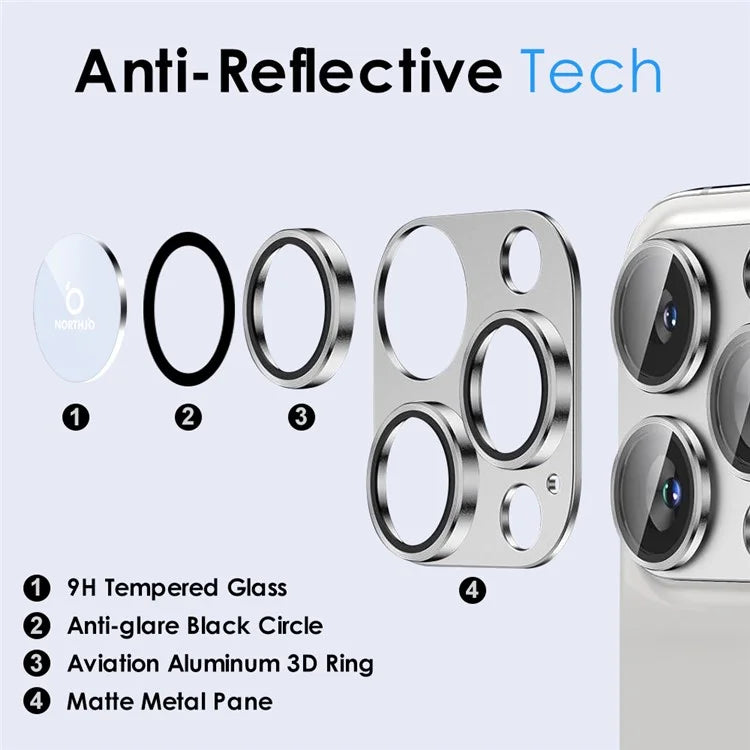 NORTHJO For iPhone 15 Pro / 15 Pro Max Camera Lens Protector Matte Metal + Tempered Glass Integrated Lens Film