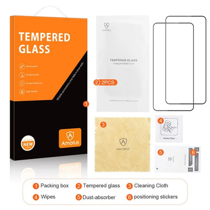 AMORUS 2Pcs For Xiaomi Poco M6 Pro 5G / Redmi 12 5G (Global) Screen Protector Tempered Glass Silk Printing Film