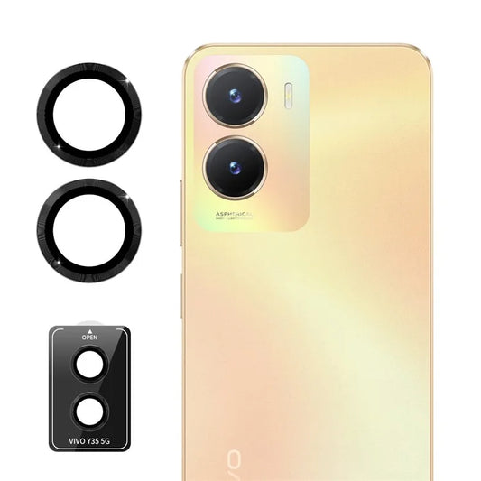 ENKAY HAT PRINCE For vivo Y35 5G 1 Set Camera Lens Protector Tempered Glass Rear Lens Film with Metal Ring