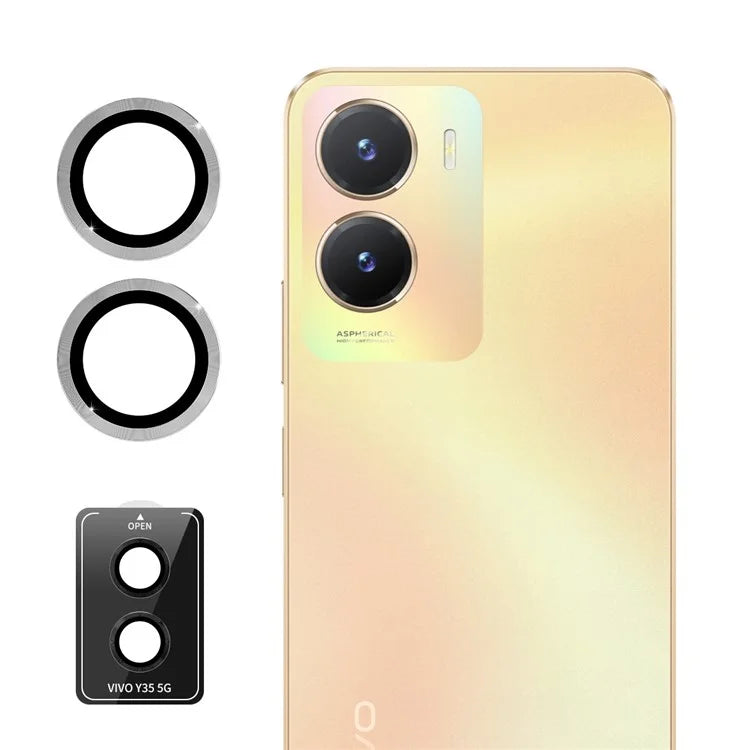 ENKAY HAT PRINCE For vivo Y35 5G 1 Set Camera Lens Protector Tempered Glass Rear Lens Film with Metal Ring
