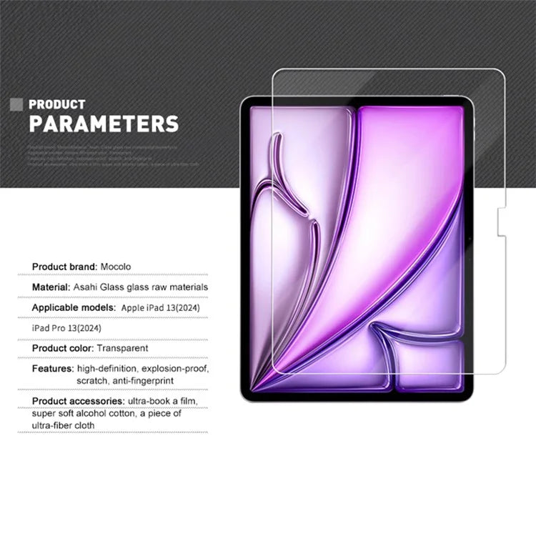 MOCOLO For iPad Air 13 (2024) Clear Screen Protector Scratch-Resistant Tempered Glass Film