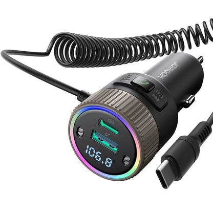 JOYROOM JR-CCB02 Black 60W Fast Charging Car Bluetooth Transmitter Audio Adapter with Spring Type-C Cable