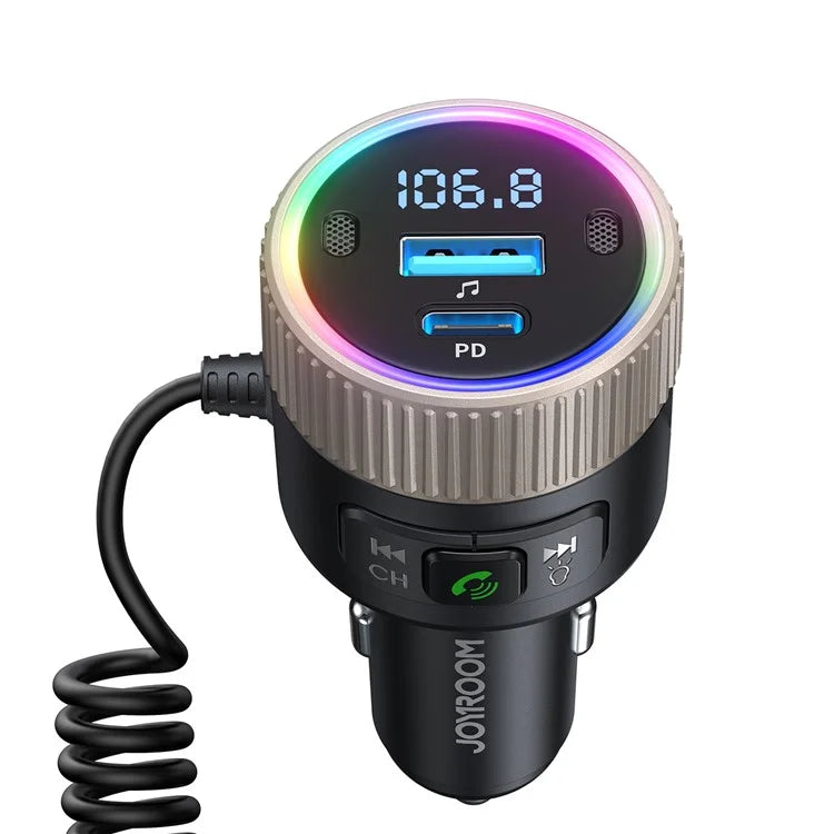 JOYROOM JR-CCB02 Black 60W Fast Charging Car Bluetooth Transmitter Audio Adapter with Spring Type-C Cable
