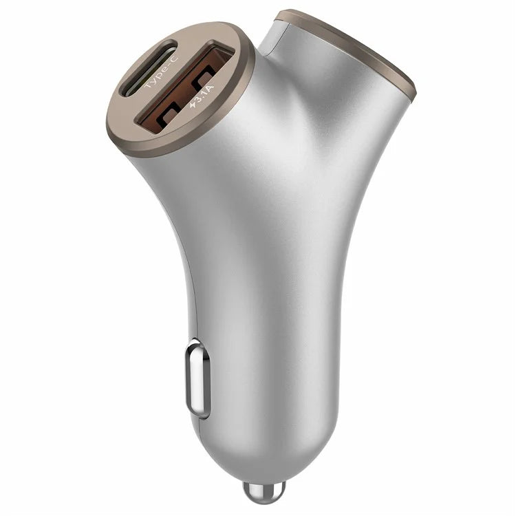 A2 78W Y-Shaped Car Charger 2 USB + 2 Type-C Phone Fast Charging Power Adapter