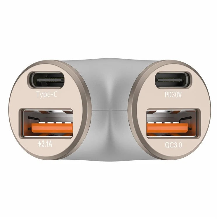 A2 78W Y-Shaped Car Charger 2 USB + 2 Type-C Phone Fast Charging Power Adapter
