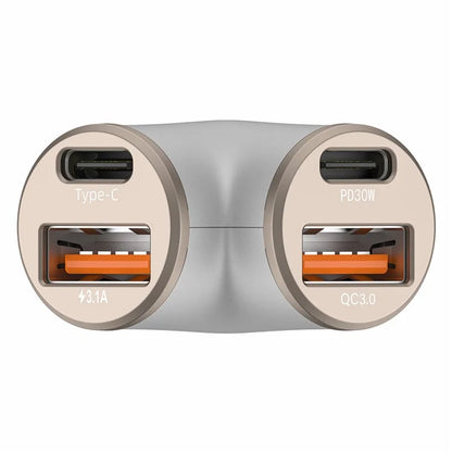 A2 78W Y-Shaped Car Charger 2 USB + 2 Type-C Phone Fast Charging Power Adapter