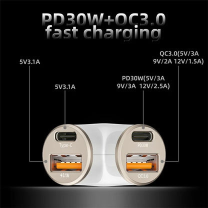 A2 78W Y-Shaped Car Charger 2 USB + 2 Type-C Phone Fast Charging Power Adapter