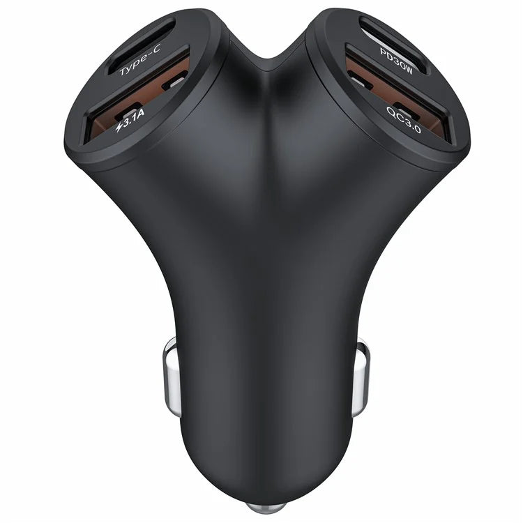 A2 78W Y-Shaped Car Charger 2 USB + 2 Type-C Phone Fast Charging Power Adapter