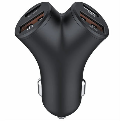 A2 78W Y-Shaped Car Charger 2 USB + 2 Type-C Phone Fast Charging Power Adapter
