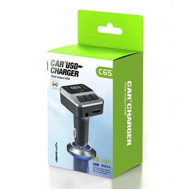 C65 Car Bluetooth FM Transmitter with Dual Type-C Port PD 30W Fast Charging Adapter