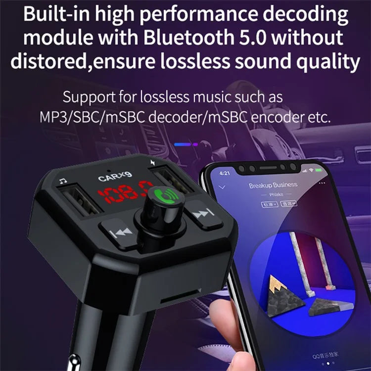 X9 Car MP3 Player Automatic Power-off Memory Bluetooth Call FM Transmitter with Dual USB Ports