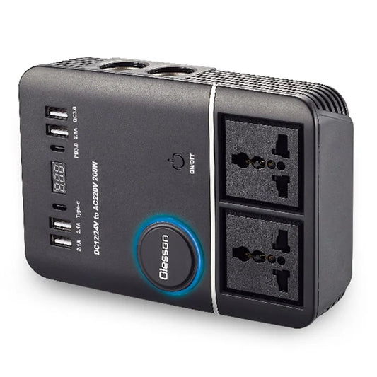 1661 200W Power Socket Cigarette Lighter Car Power Inverter USB+Type-C to 220V QC3.0 Car Charger